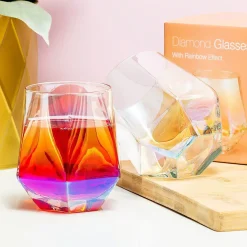 Diamant glas met regenboogeffect (set van 2)
