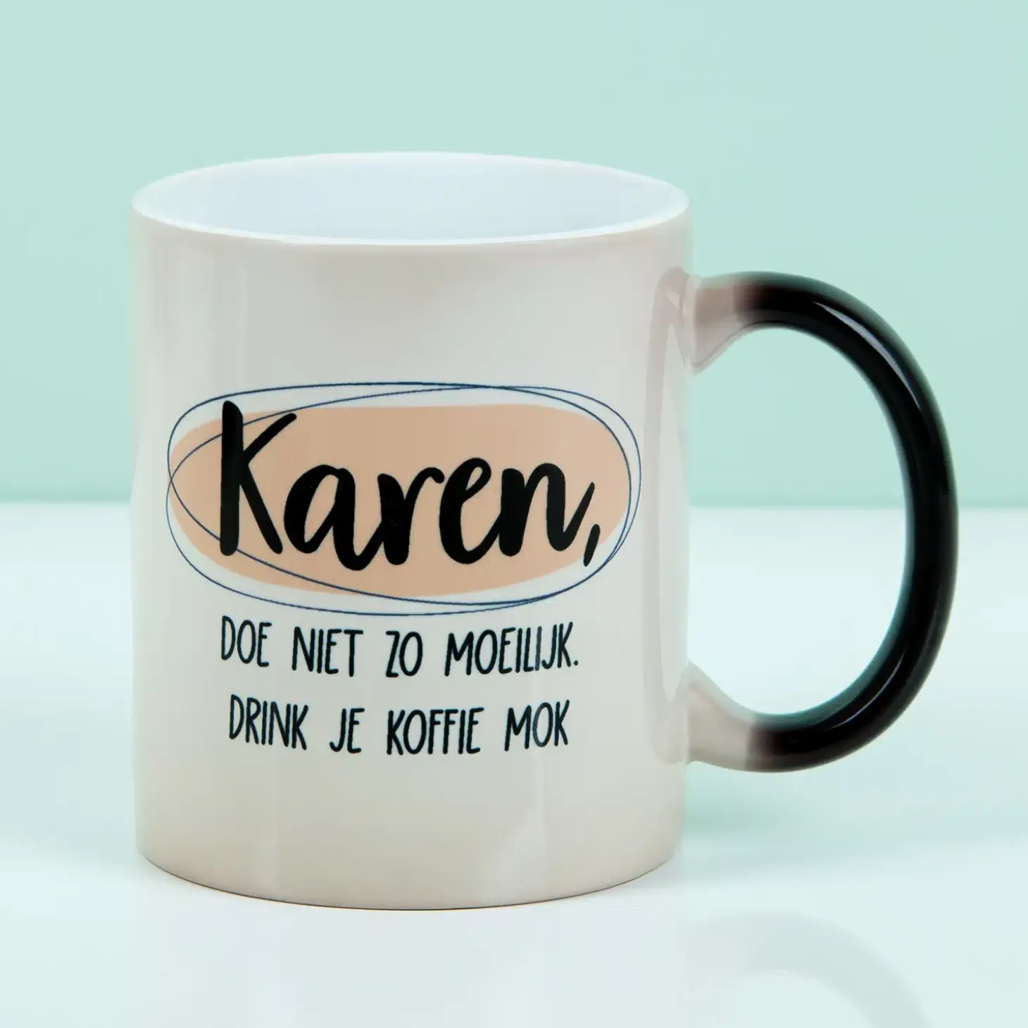 Gepersonaliseerde warmtegevoelige mok met eigen tekst