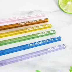 Glazen cocktailrietjes met recepten (set van 6)