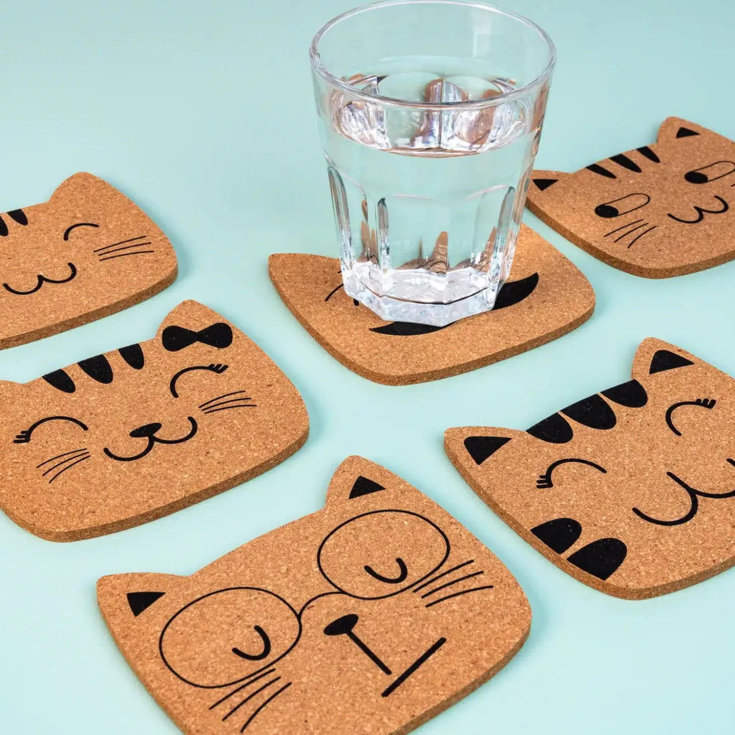 Kattenfamilie onderzetters (set van 6)