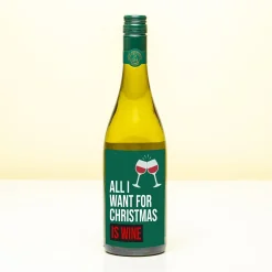 Kerst wijnfles All I want for Christmas is wine