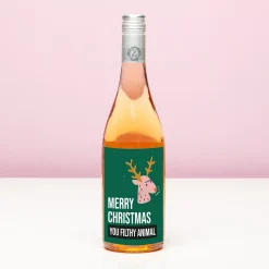 Kerst wijnfles Merry Christmas you filthy animal