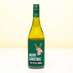 Kerst wijnfles Merry Christmas you filthy animal