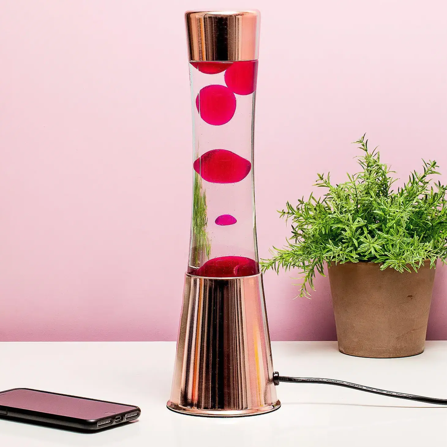 Lavalamp koper met roze lava