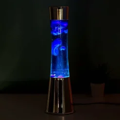 Lavalamp zilver met blauwe vloeistof en navy lava