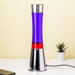 Lavalamp zilver met paarse vloeistof en rode lava