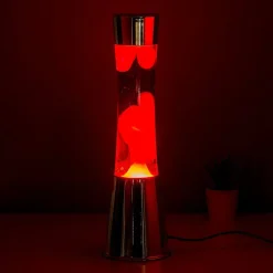 Lavalamp zilver met paarse vloeistof en rode lava