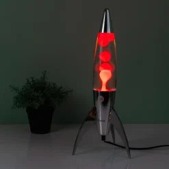 Rocket lavalamp zilver met rode lava