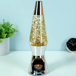 Waxinelicht lavalamp gouden glitters